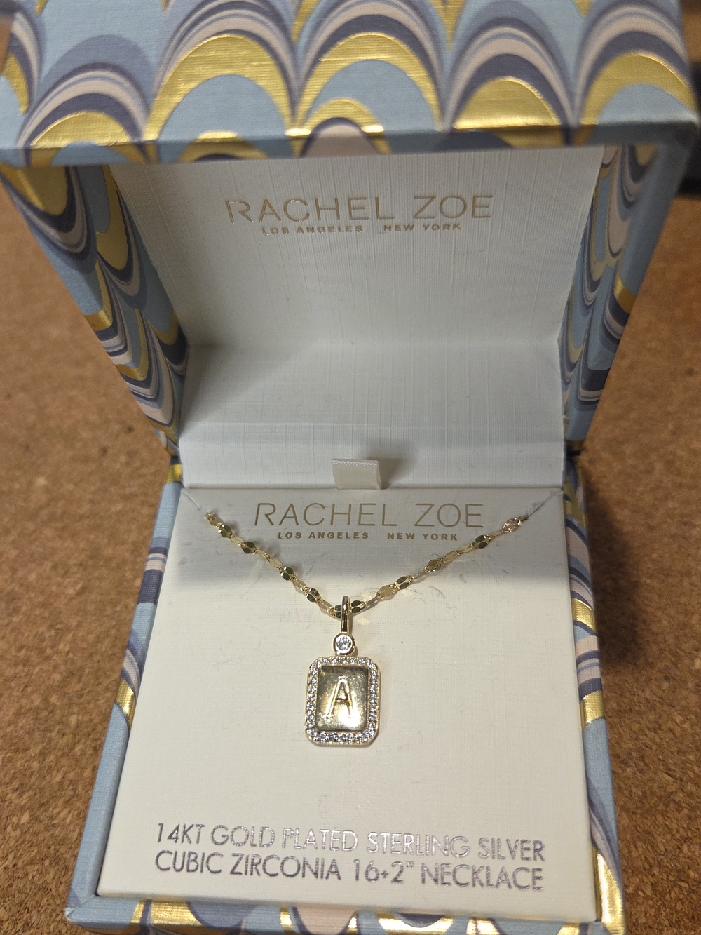 Rachel Zoe Gold Tone Rectangular 'A' Initial Pendant Necklace